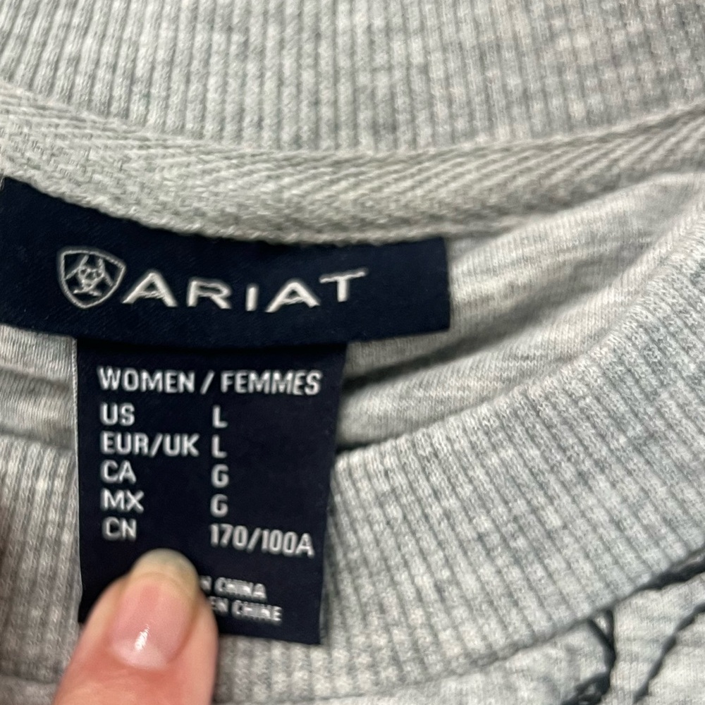 Ariat Light Heather Gray Crewneck Sweatshirt with Horse Outline Print - Picture 4 of 8